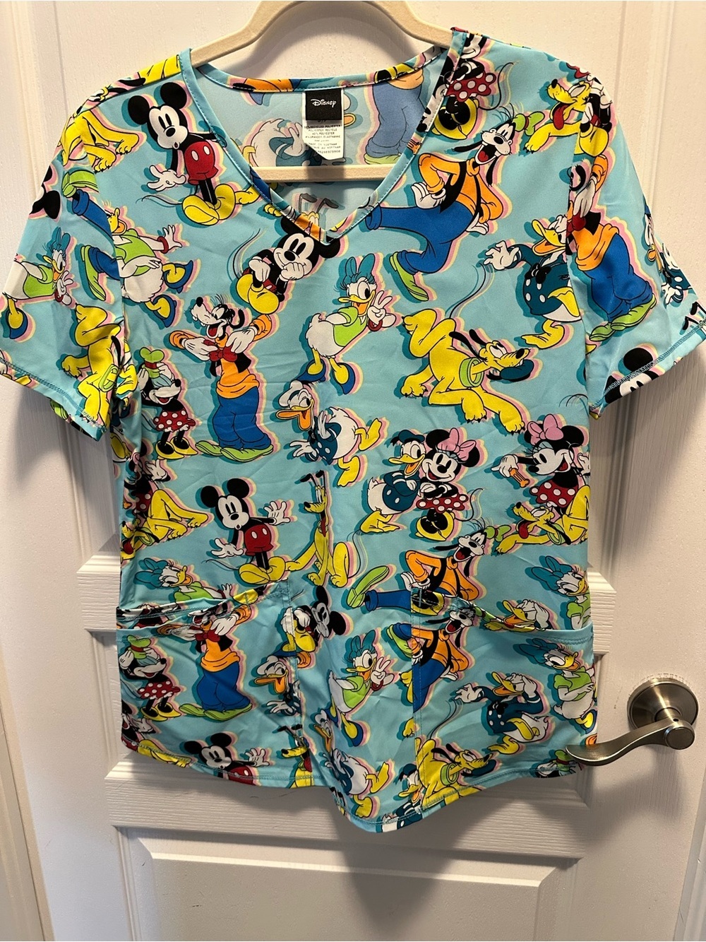 Disney Mickey & Friends Scrub Top Blue Stretch Nurse Medical S